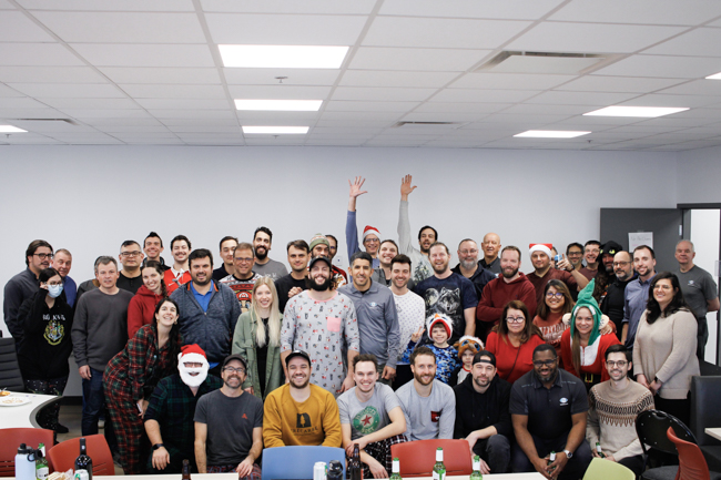 social events team photo at work for the holiday season