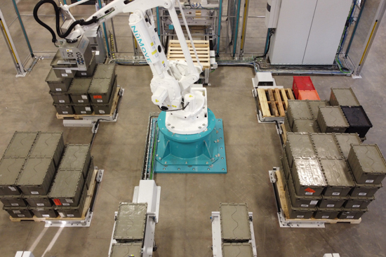 palletizing robot tool for bins